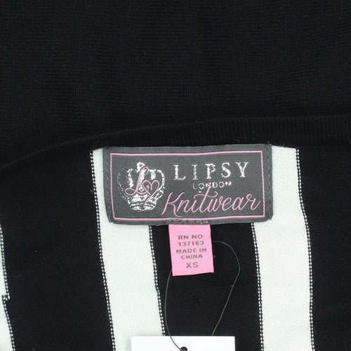 Lipsy Women’s Black XS Scoop Neck Long Sleeve Striped Knit Pullover Jumper
