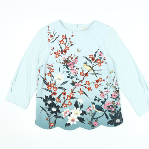 Oasis Women’s Blue Floral 3/4 Sleeve Tunic Blouse Size 6