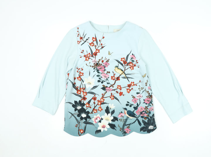 Oasis Women’s Blue Floral 3/4 Sleeve Tunic Blouse Size 6