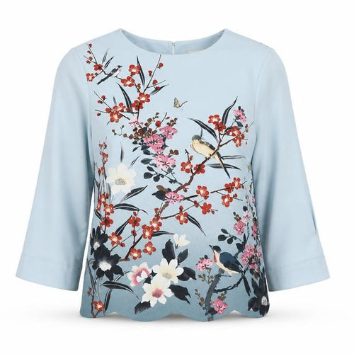 Oasis Women’s Blue Floral 3/4 Sleeve Tunic Blouse Size 6