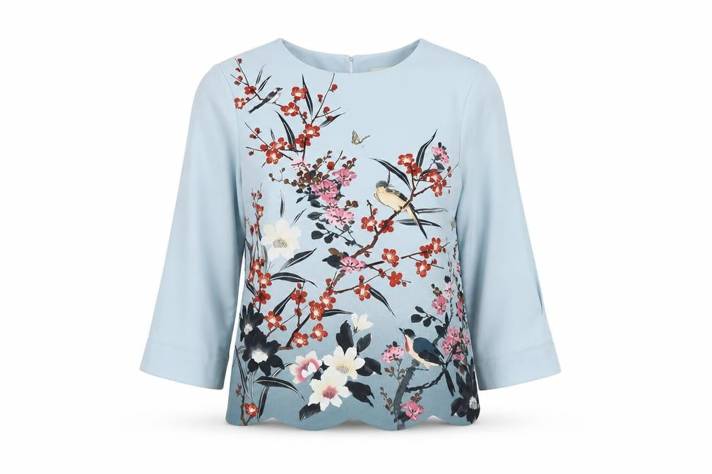 Oasis Women’s Blue Floral 3/4 Sleeve Tunic Blouse Size 6