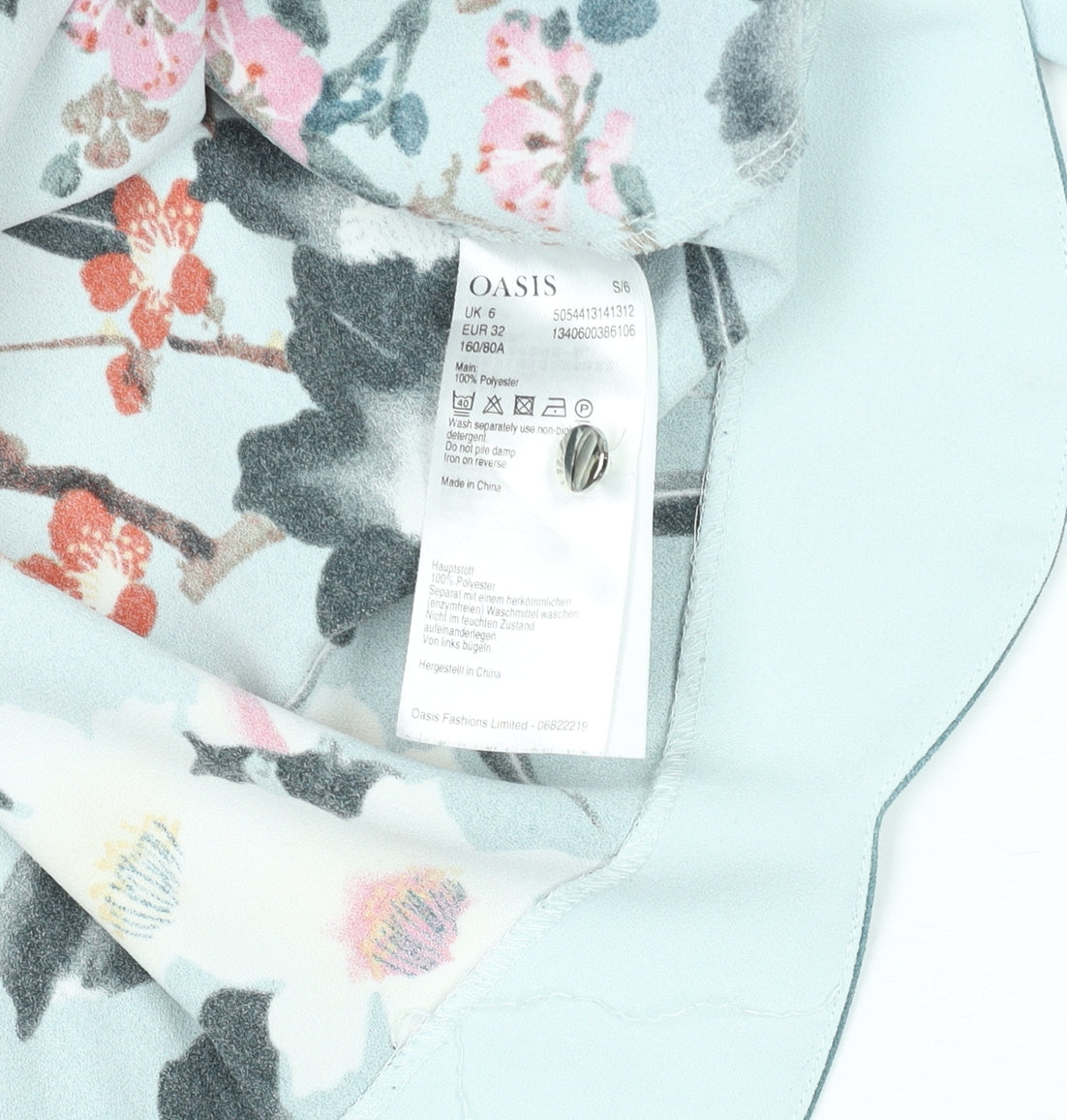 Oasis Women’s Blue Floral 3/4 Sleeve Tunic Blouse Size 6