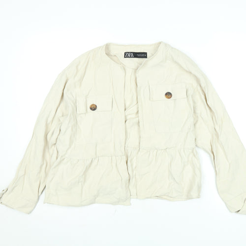 ZARA Women Beige Button Front Relaxed Fit Short Jacket Size S