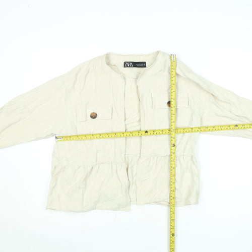 ZARA Women Beige Button Front Relaxed Fit Short Jacket Size S