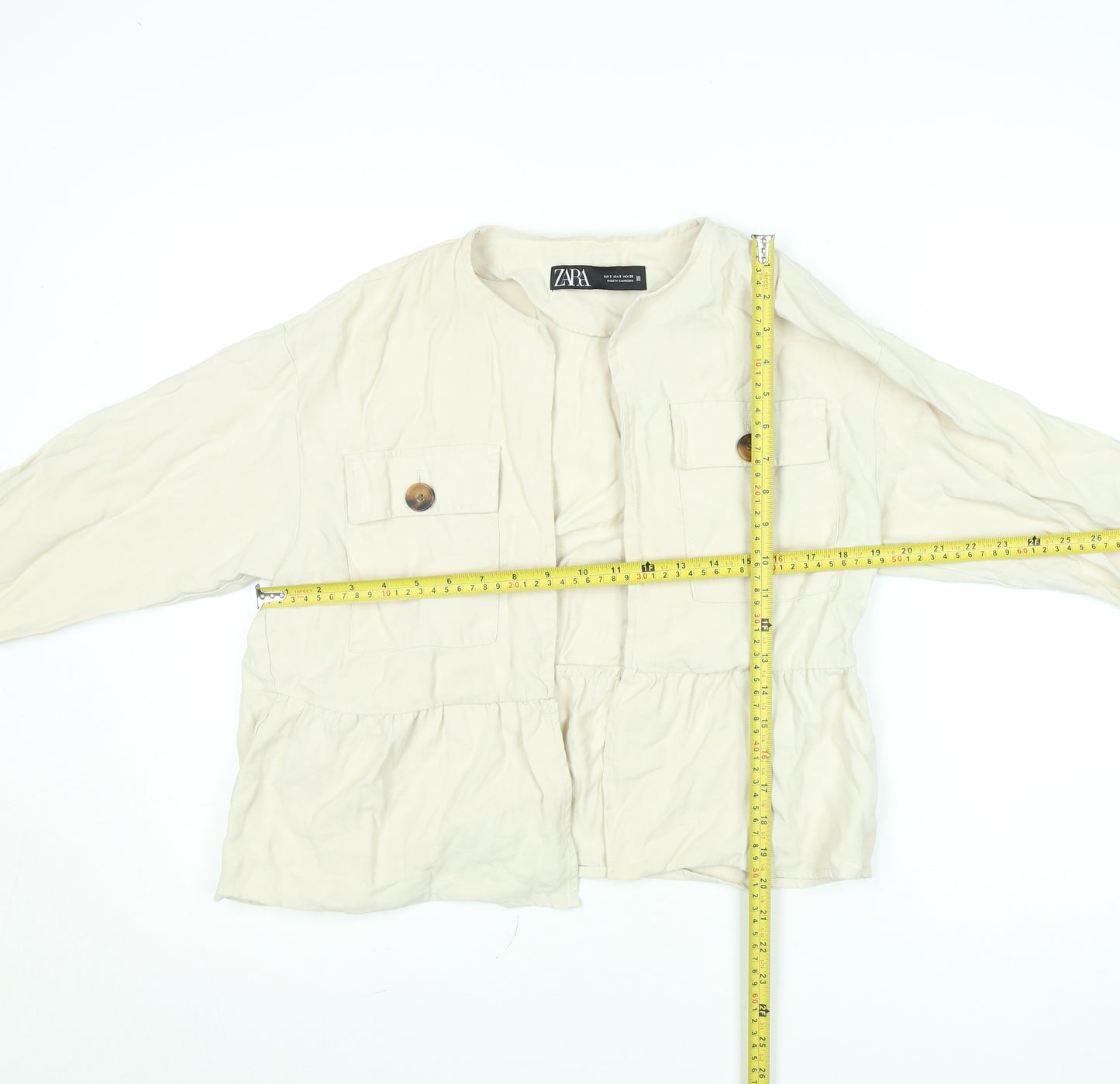 ZARA Women Beige Button Front Relaxed Fit Short Jacket Size S
