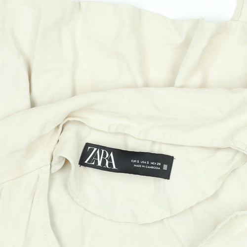 ZARA Women Beige Button Front Relaxed Fit Short Jacket Size S