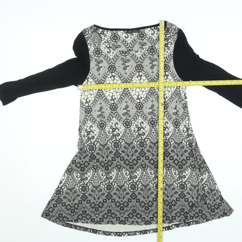 Marks and Spencer Women Black Mix Size 12 A-Line Long Sleeve Dress