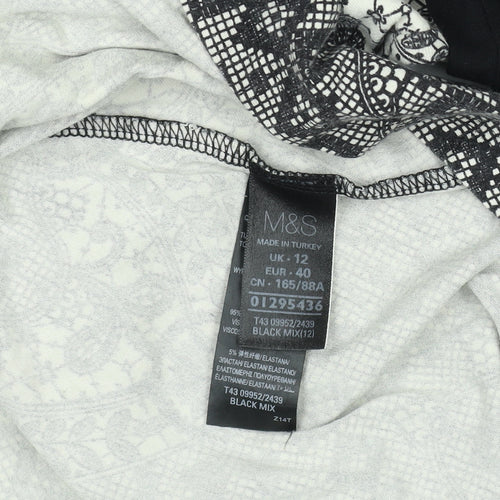 Marks and Spencer Women Black Mix Size 12 A-Line Long Sleeve Dress