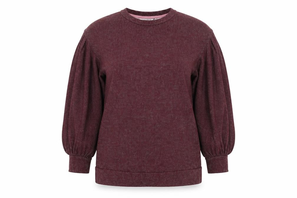 Front view of Riyka women’s burgundy puff sleeve pullover sweatshirt xl