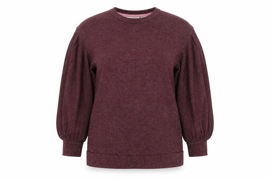 Front view of Riyka women’s burgundy puff sleeve pullover sweatshirt xl
