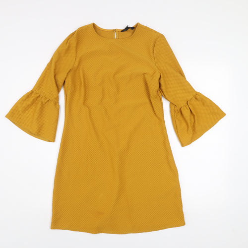 New Look Women's Yellow Shift Dress Size 10 Bell Sleeve