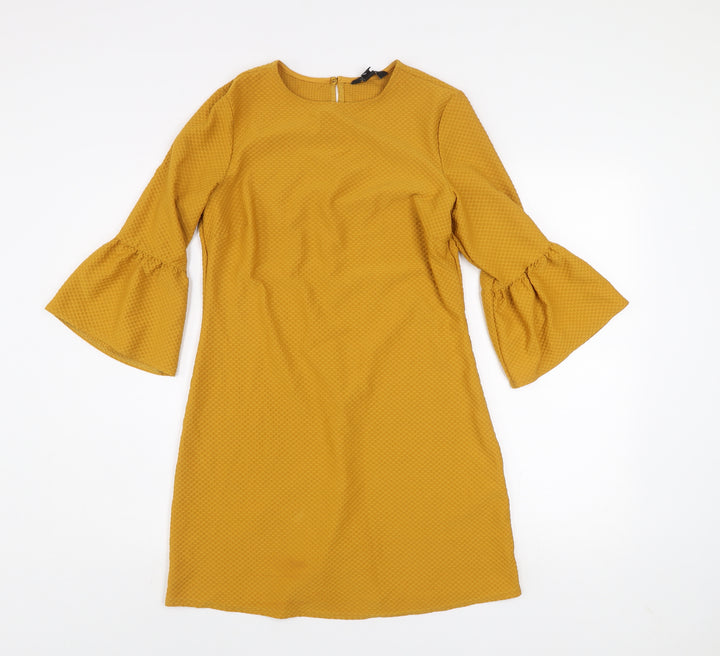 New Look Women's Yellow Shift Dress Size 10 Bell Sleeve
