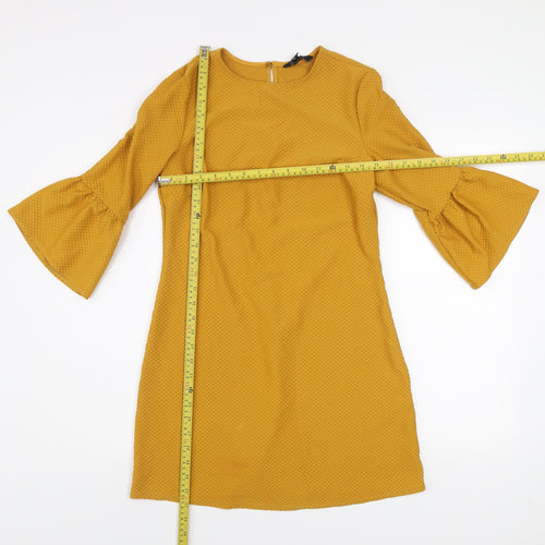 New Look Women's Yellow Shift Dress Size 10 Bell Sleeve