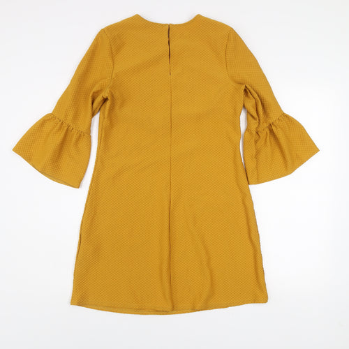 New Look Women's Yellow Shift Dress Size 10 Bell Sleeve