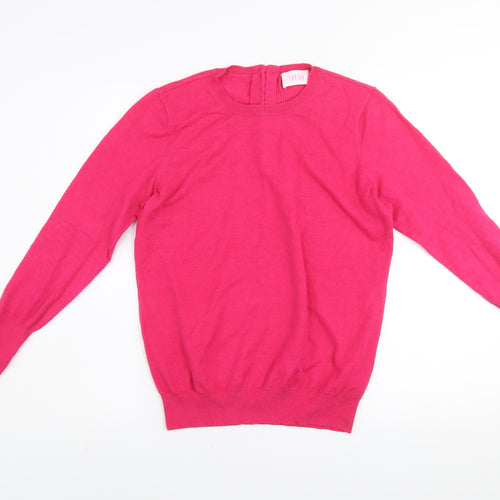 Savida Women's Pink Crew Neck Button Detail Knit Jumper Size 12