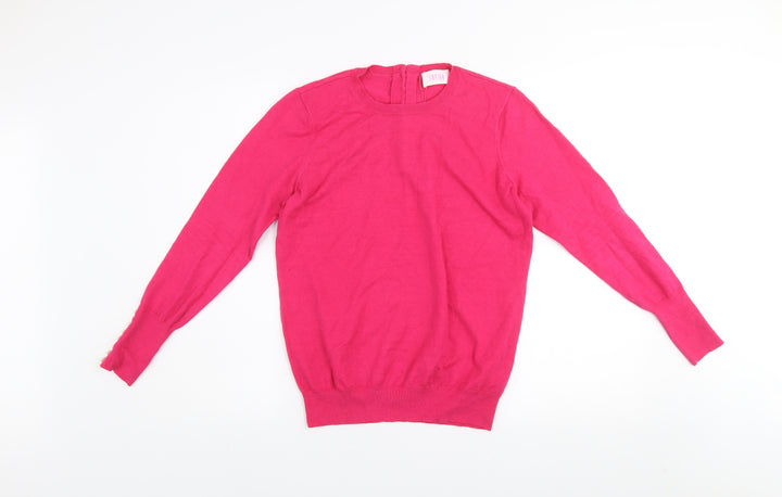 Savida Women's Pink Crew Neck Button Detail Knit Jumper Size 12