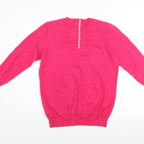 Savida Women's Pink Crew Neck Button Detail Knit Jumper Size 12