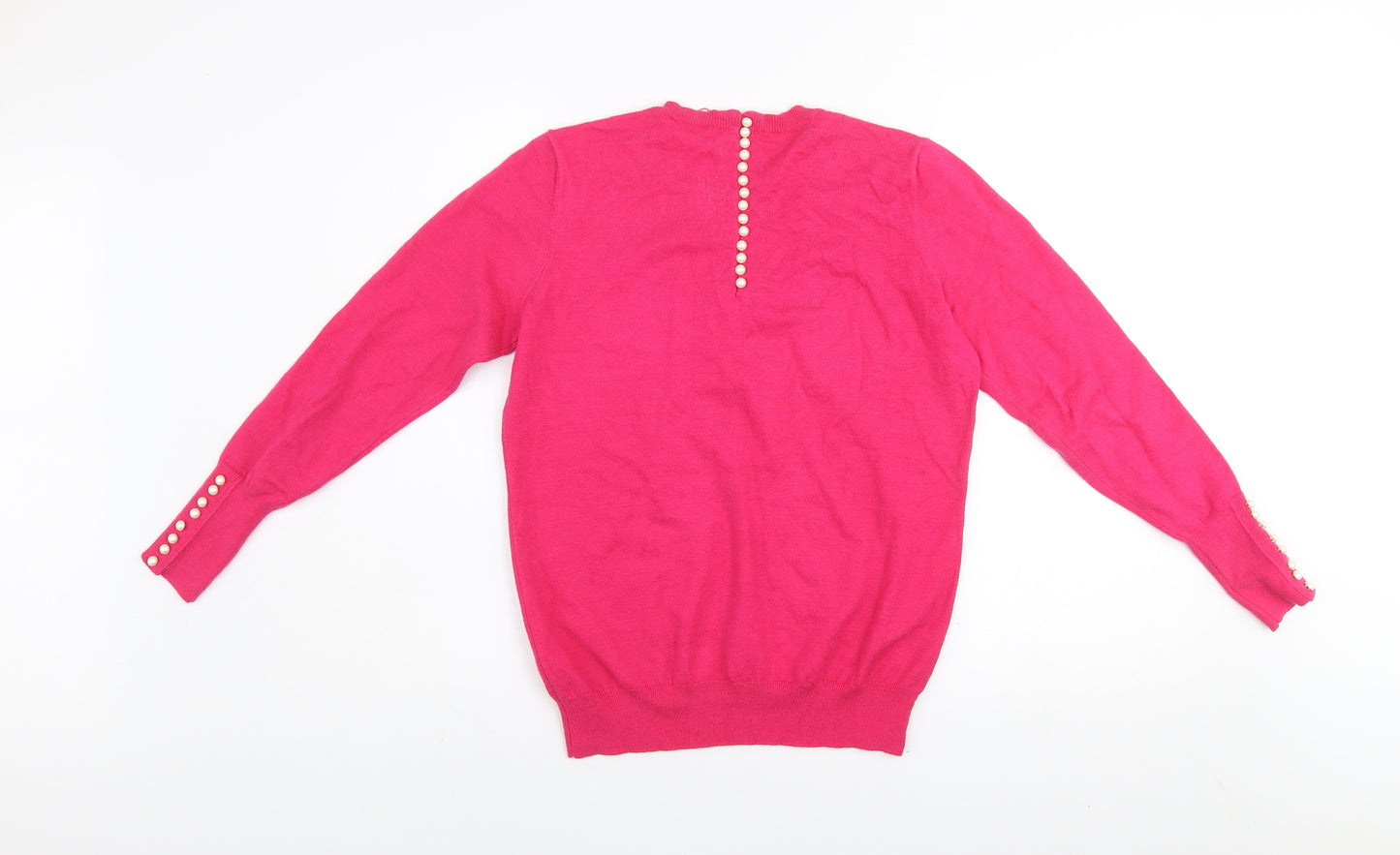 Savida Women's Pink Crew Neck Button Detail Knit Jumper Size 12