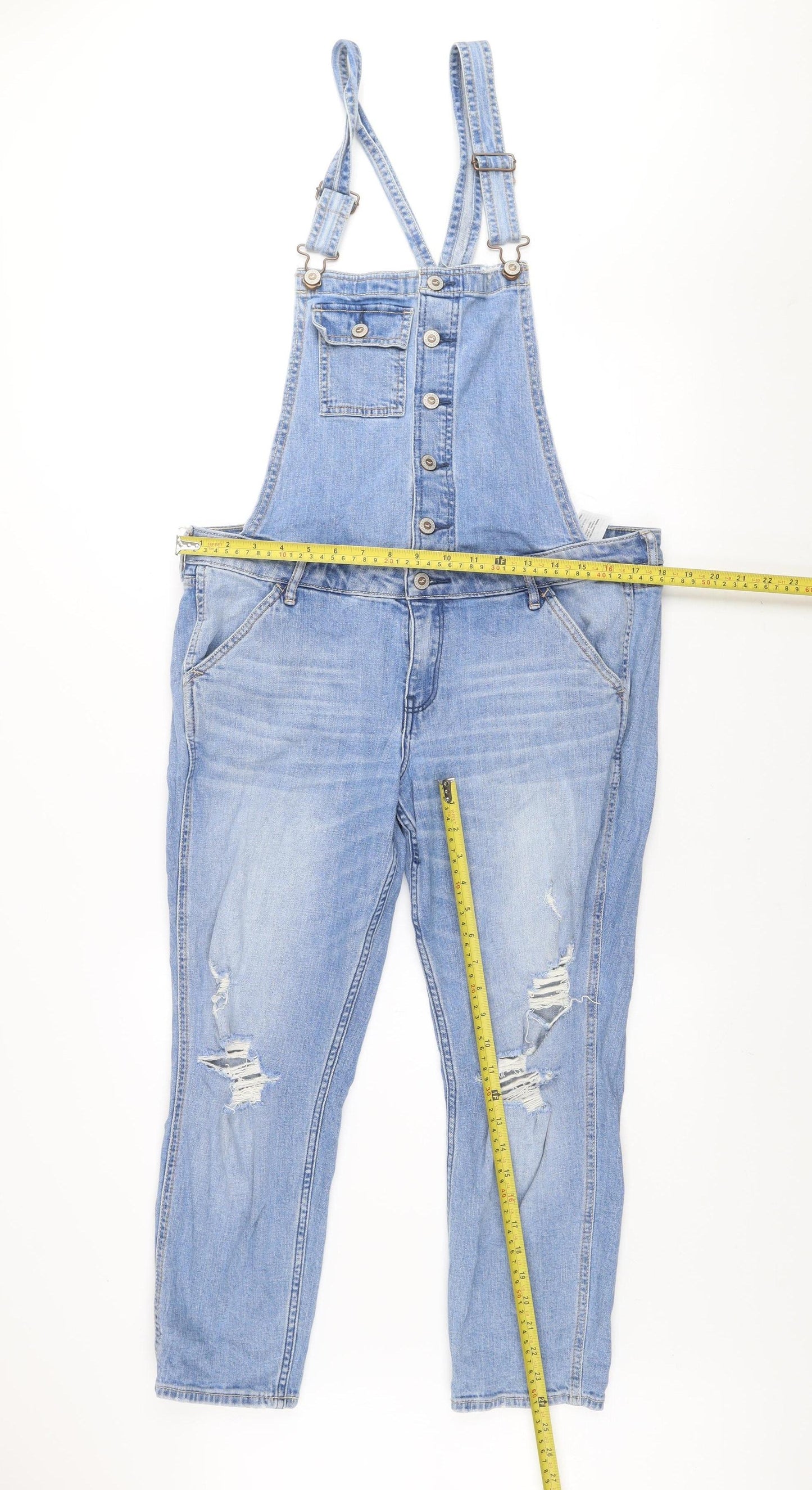 Hollister Women’s Light Blue Denim Boyfriend Dungaree L Relaxed Fit