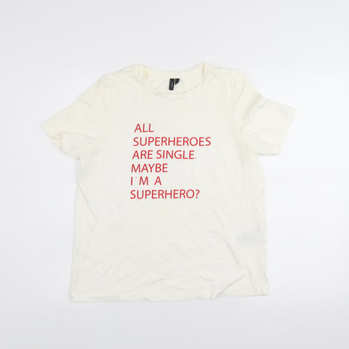 Vero Moda Women’s White Graphic T-Shirt Small Superhero Print Cotton Tee