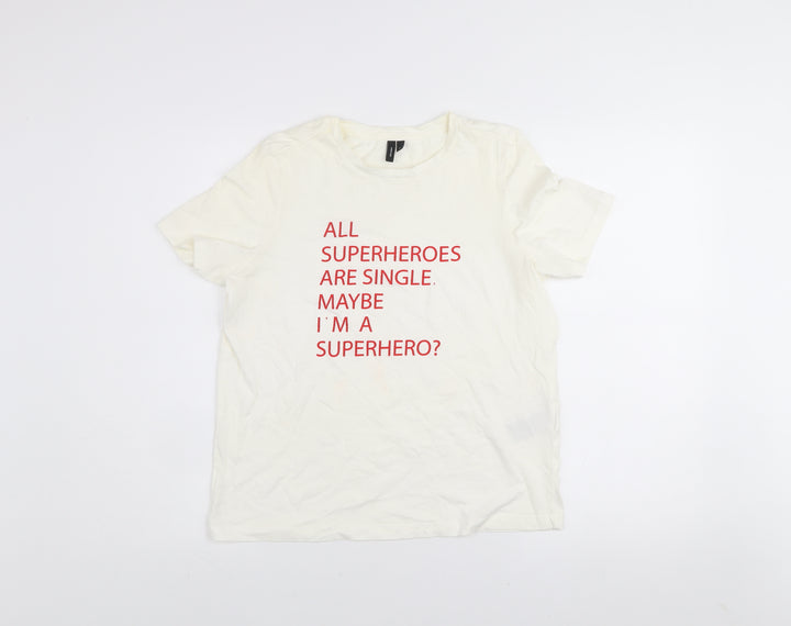 Vero Moda Women’s White Graphic T-Shirt Small Superhero Print Cotton Tee