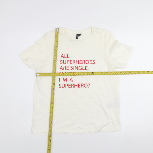 Vero Moda Women’s White Graphic T-Shirt Small Superhero Print Cotton Tee
