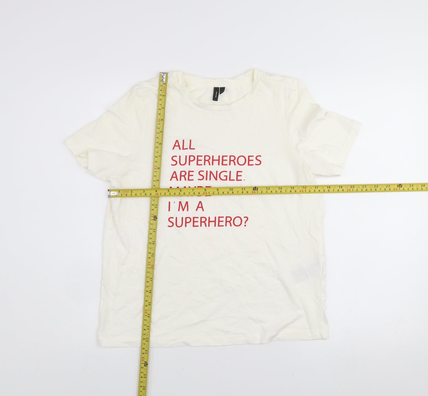 Vero Moda Women’s White Graphic T-Shirt Small Superhero Print Cotton Tee