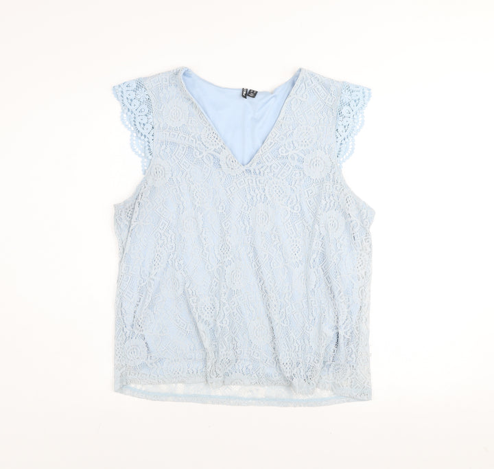 Pieces Women Blue Lace V-Neck Sleeveless Blouse Size 16