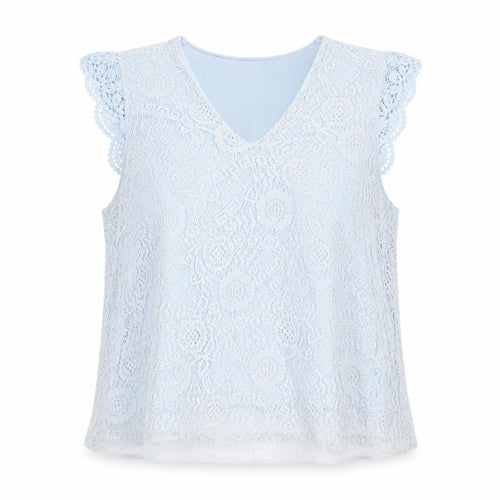 Pieces Women Blue Lace V-Neck Sleeveless Blouse Size 16