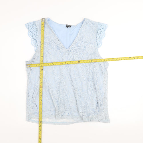Pieces Women Blue Lace V-Neck Sleeveless Blouse Size 16
