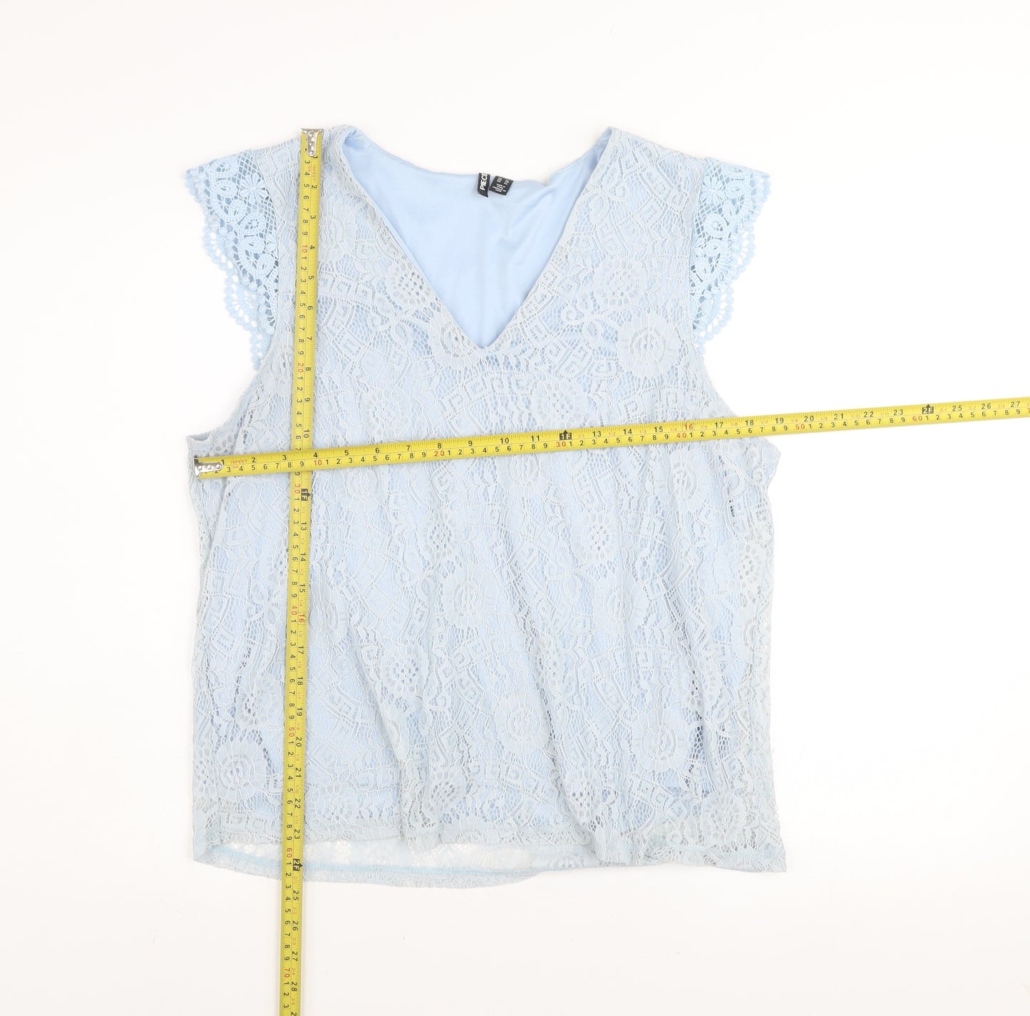 Pieces Women Blue Lace V-Neck Sleeveless Blouse Size 16