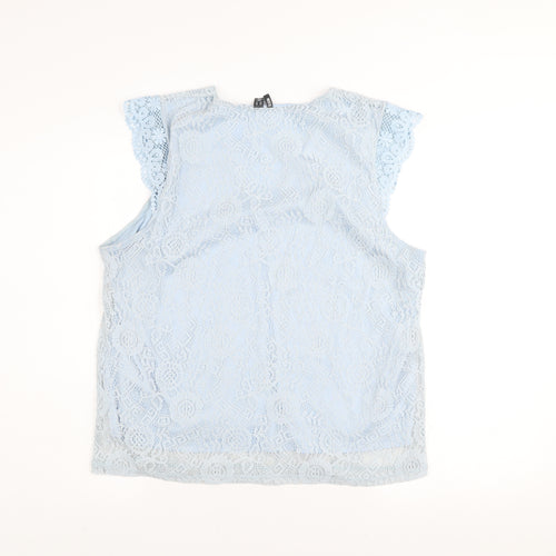 Pieces Women Blue Lace V-Neck Sleeveless Blouse Size 16