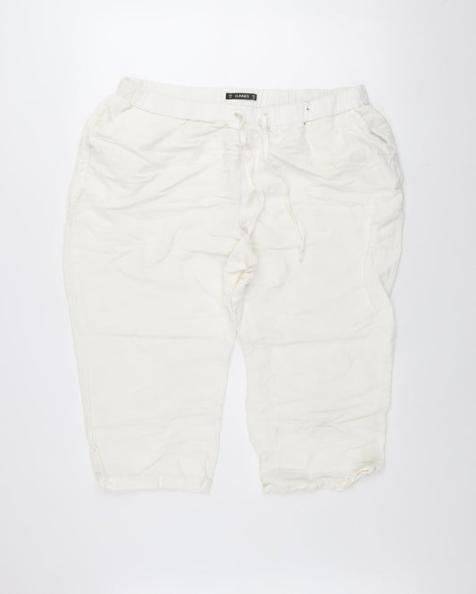 Dunnes Women Ivory Linen Blend Drawstring Casual Shorts Size 18