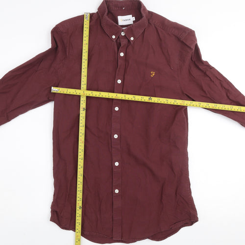 Farah Men's Burgundy Slim Fit Button-Up Cotton Long Sleeve Shirt M