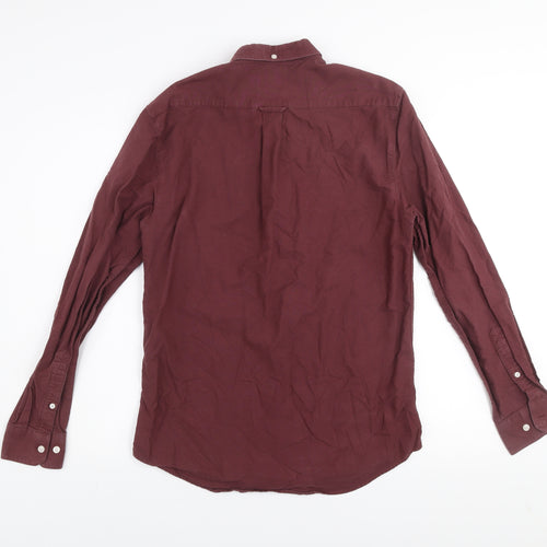 Farah Men's Burgundy Slim Fit Button-Up Cotton Long Sleeve Shirt M