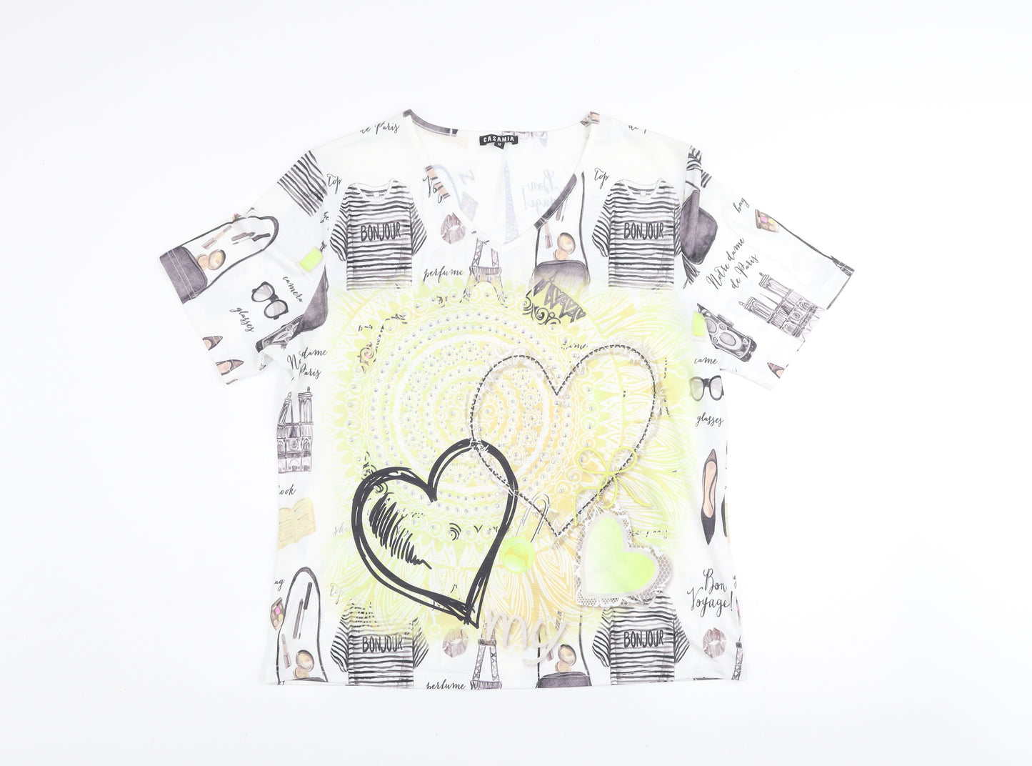 Casamia Womens Multicoloured Paris Print V-Neck T-Shirt Size M