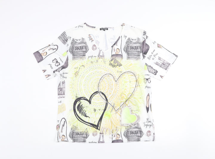 Casamia Womens Multicoloured Paris Print V-Neck T-Shirt Size M
