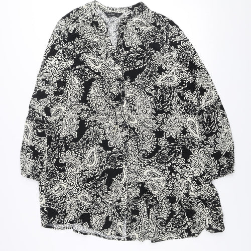 F&F Women’s Black Paisley Shift Dress Size 16 Viscose Long Sleeve