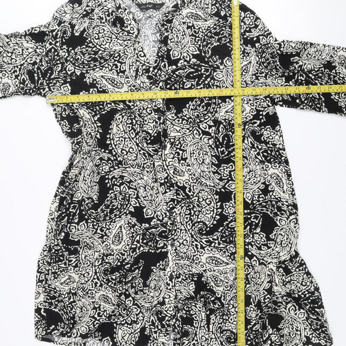 F&F Women’s Black Paisley Shift Dress Size 16 Viscose Long Sleeve