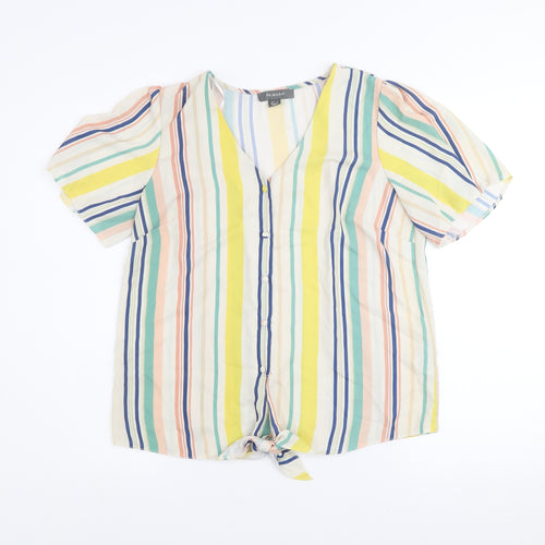 Primark Womens Multicoloured Striped V-Neck Blouse Size 10