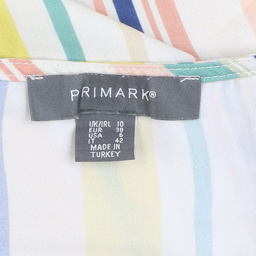 Primark Womens Multicoloured Striped V-Neck Blouse Size 10