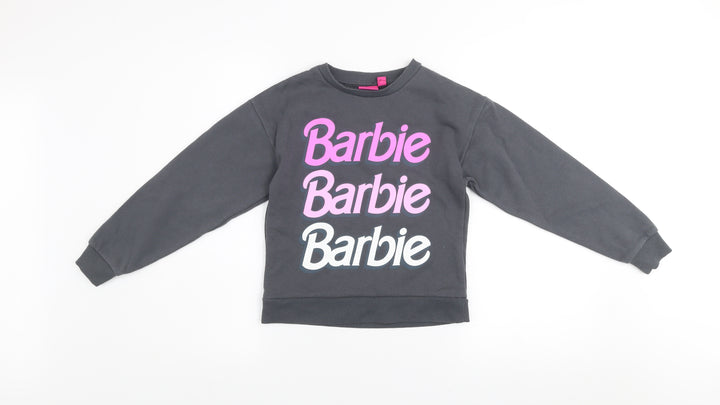 Barbie Girls Black Cotton Blend Pullover Sweatshirt 8-9 Years Graphic Print