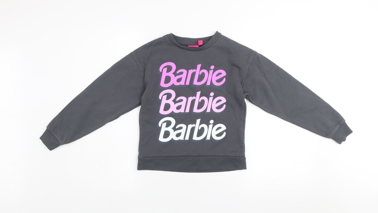 Barbie Girls Black Cotton Blend Pullover Sweatshirt 8-9 Years Graphic Print