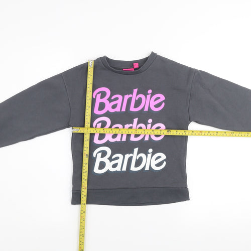 Barbie Girls Black Cotton Blend Pullover Sweatshirt 8-9 Years Graphic Print