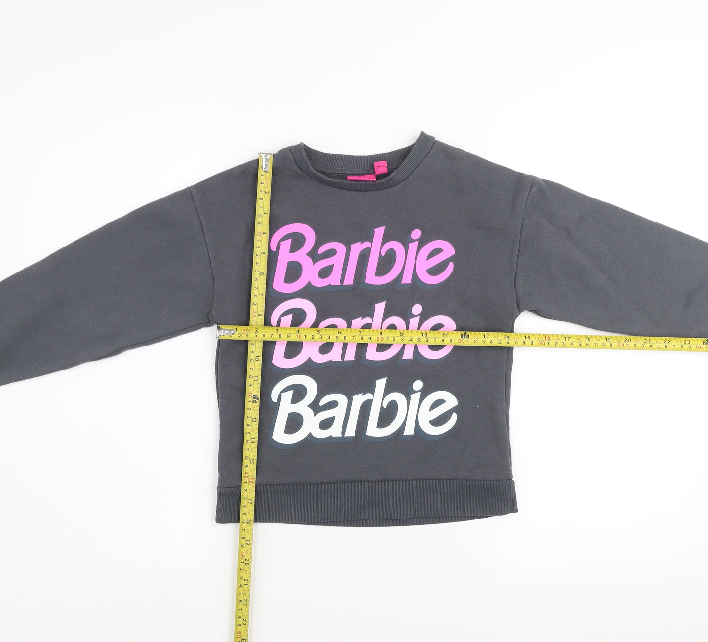 Barbie Girls Black Cotton Blend Pullover Sweatshirt 8-9 Years Graphic Print