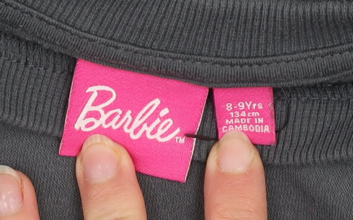 Barbie Girls Black Cotton Blend Pullover Sweatshirt 8-9 Years Graphic Print