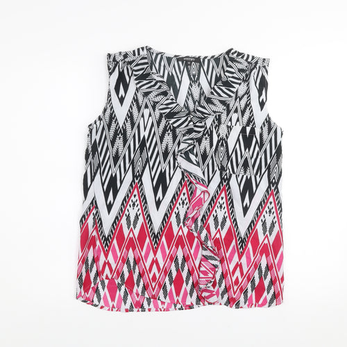 Mystify Women's Multicoloured Tribal Ruffle V-Neck Tunic Blouse Size 10