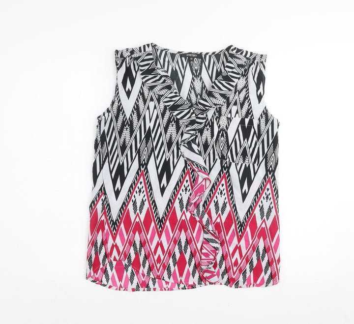 Mystify Women's Multicoloured Tribal Ruffle V-Neck Tunic Blouse Size 10
