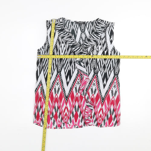 Mystify Women's Multicoloured Tribal Ruffle V-Neck Tunic Blouse Size 10