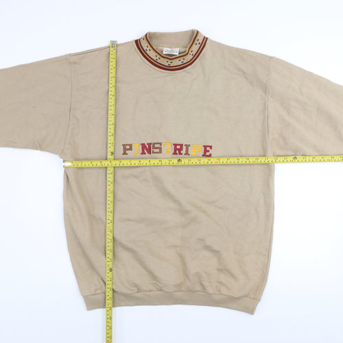 Pinstripe Men's Beige Cotton Embroidered Retro Sweatshirt One Size